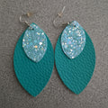 Teal earrings with glittery center 
